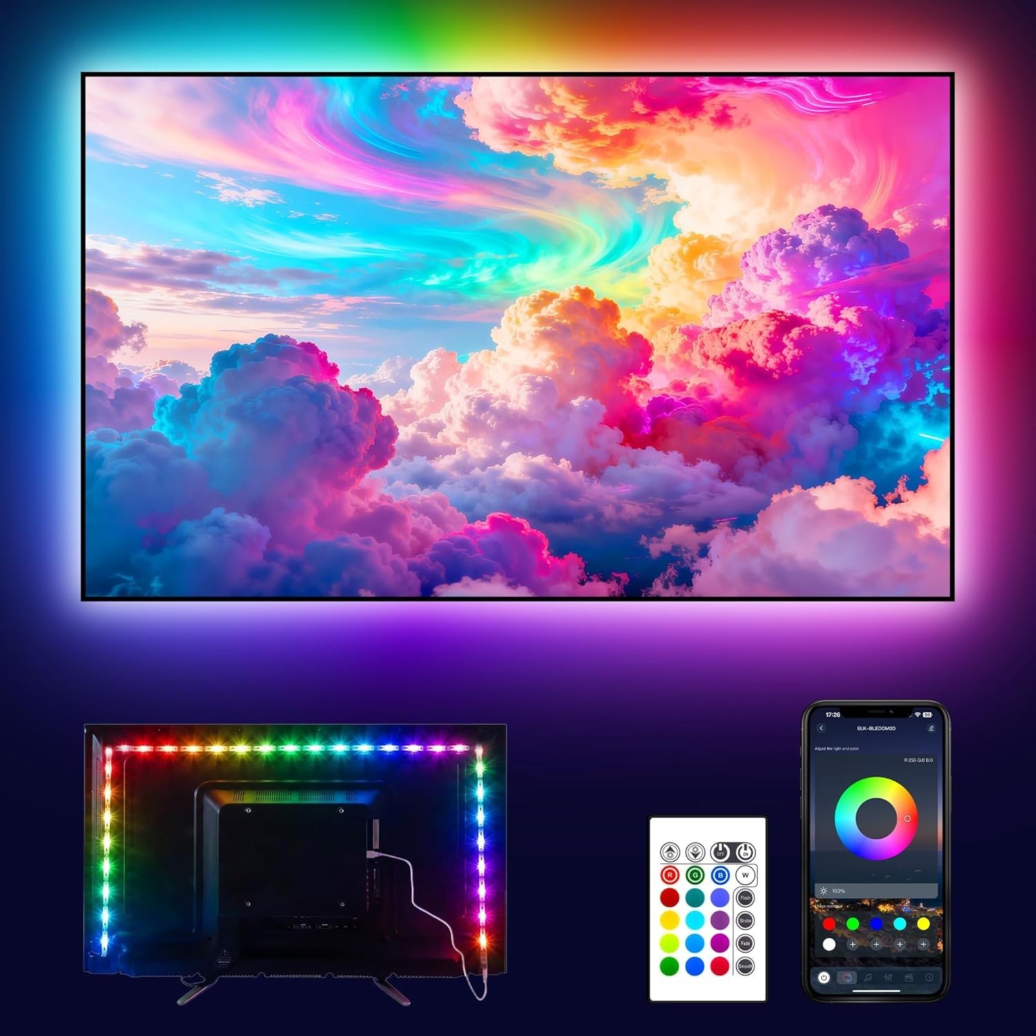 Dynamic 8.2ft LED Strip Lights for 40-60 Inch TVs - Music Sync & Remote Control