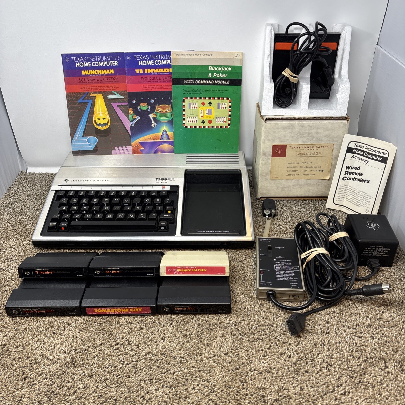 Texas Instruments TI-99/4A Home Computer TESTED W Cables Games And Joysticks