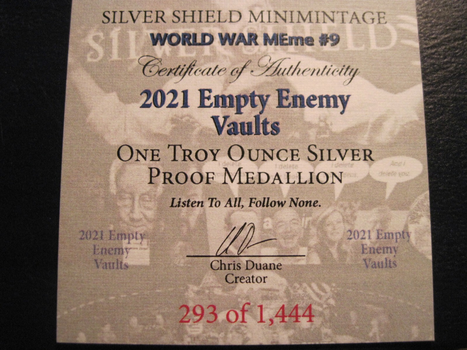 2021 EMPTY ENEMY VAULTS SILVER SHIELD PROOF