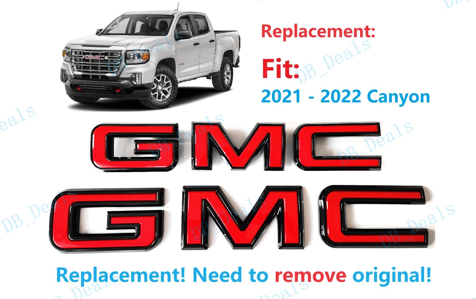 2pcs Set Front Rear Gloss Black Red GMC Emblems Badge Fit 2021-2022 GMC Canyon