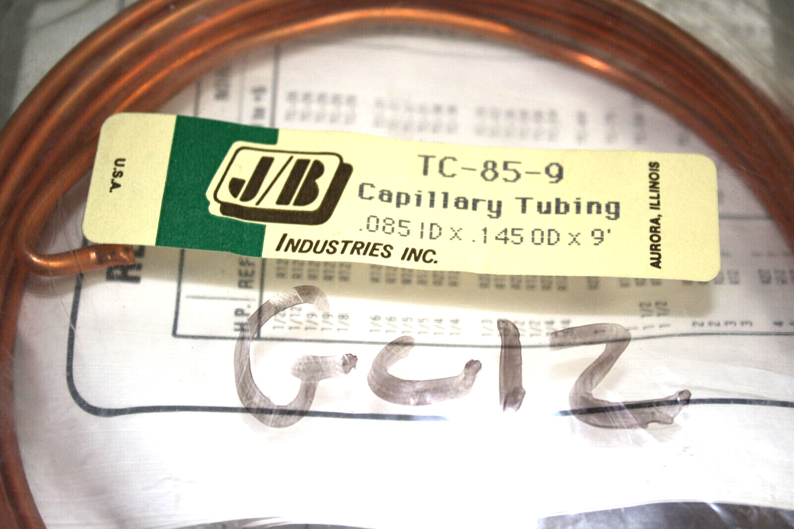 TC-85-9 Refrigeration Capillary Tubing Copper .085id x .145od x 9ft