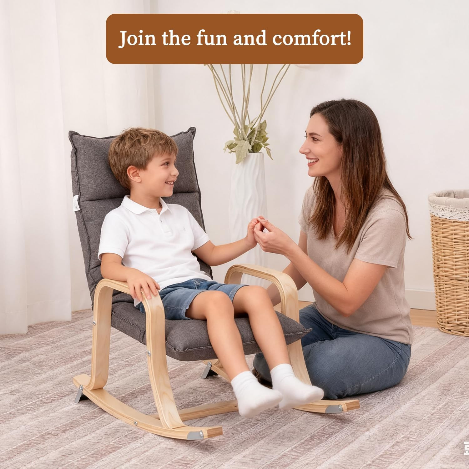 Cozy Kids' Recliner Chair - Soft Rocking Floor Seat for Playroom & Nursery