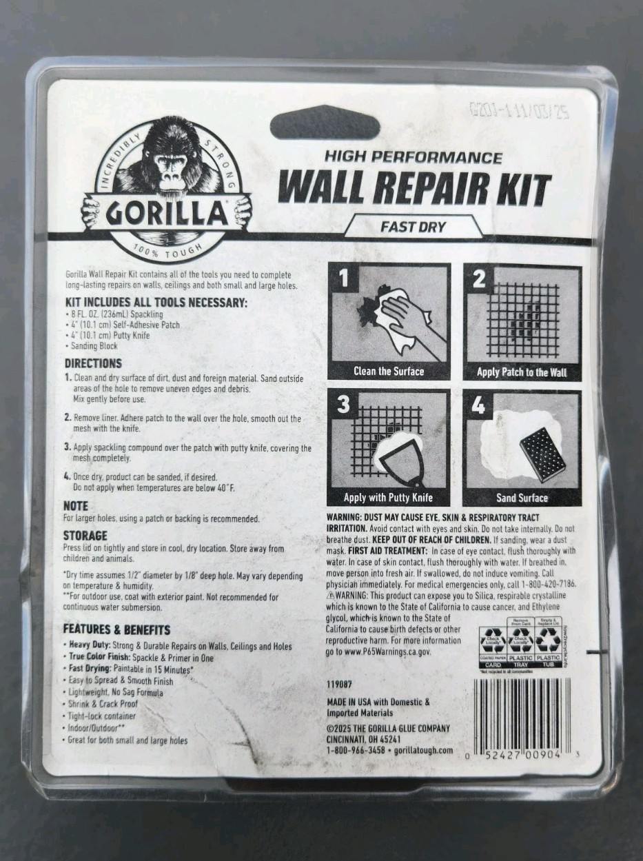 (2 Pack) Gorilla Wall Repair Kit Spackling + Primer