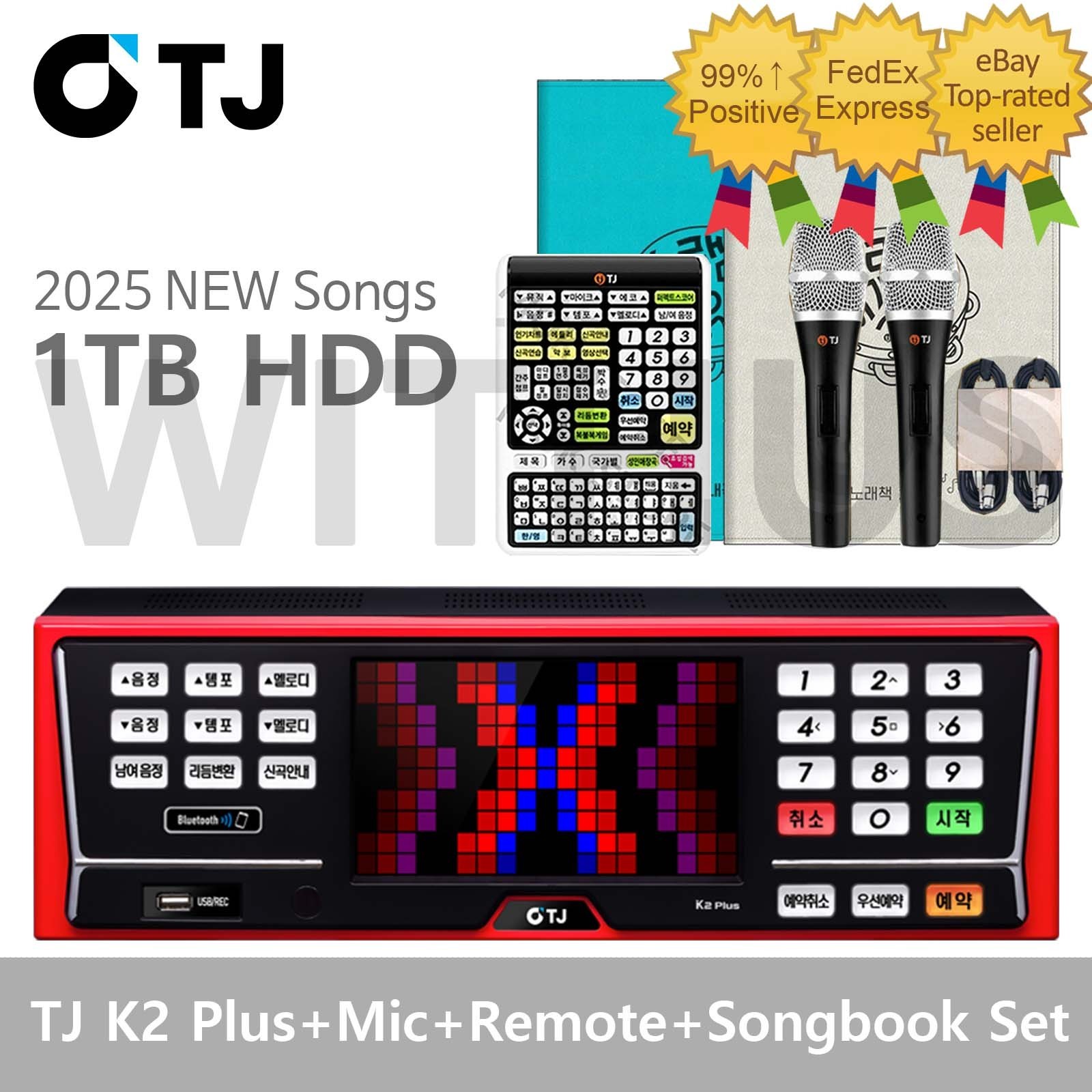 TJ Media K2 Plus Karaoke Machine 1TB+Wired Mic+Remote+SongBook(Korean+Foreign)