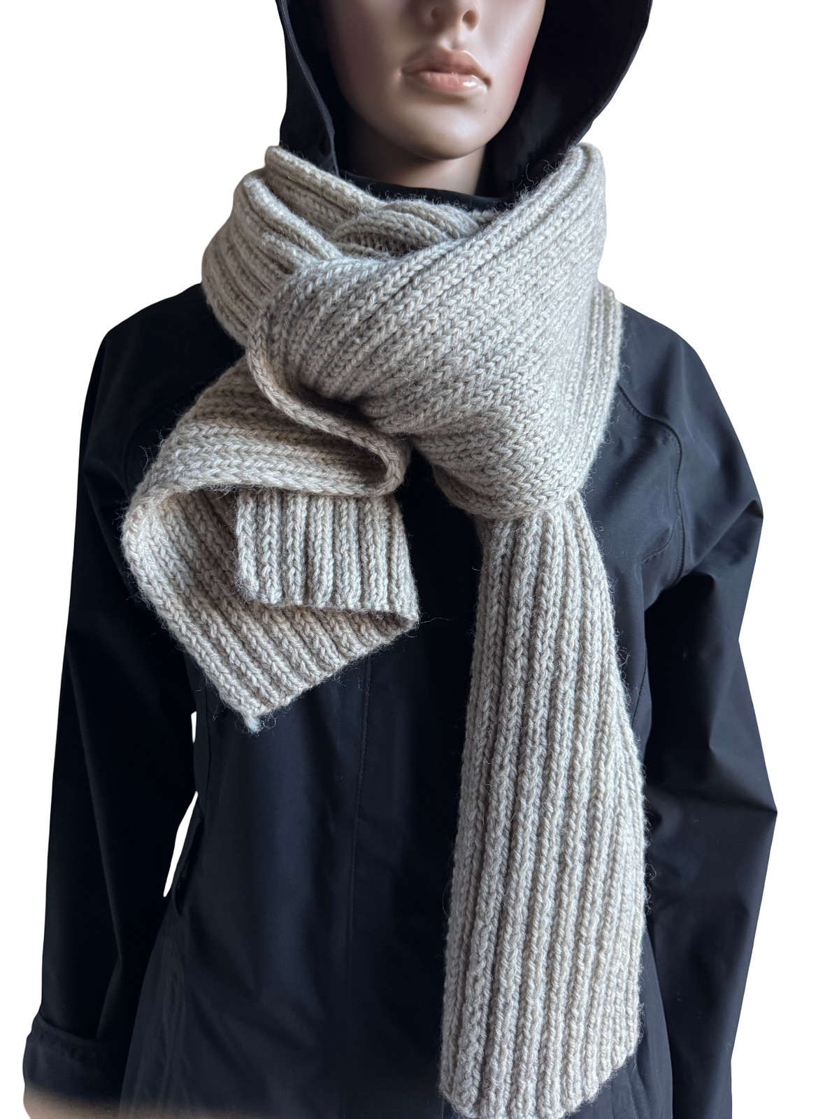 Handmade Wool Gray/Light brown Scarf Made in US Unisex Length 90" wight 8"
