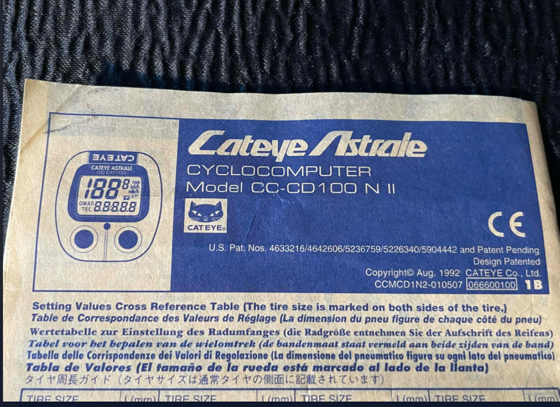 Cateye Astrale Cyclocomputer Model CC-CD100 N II Manual Guide Directions ONLY
