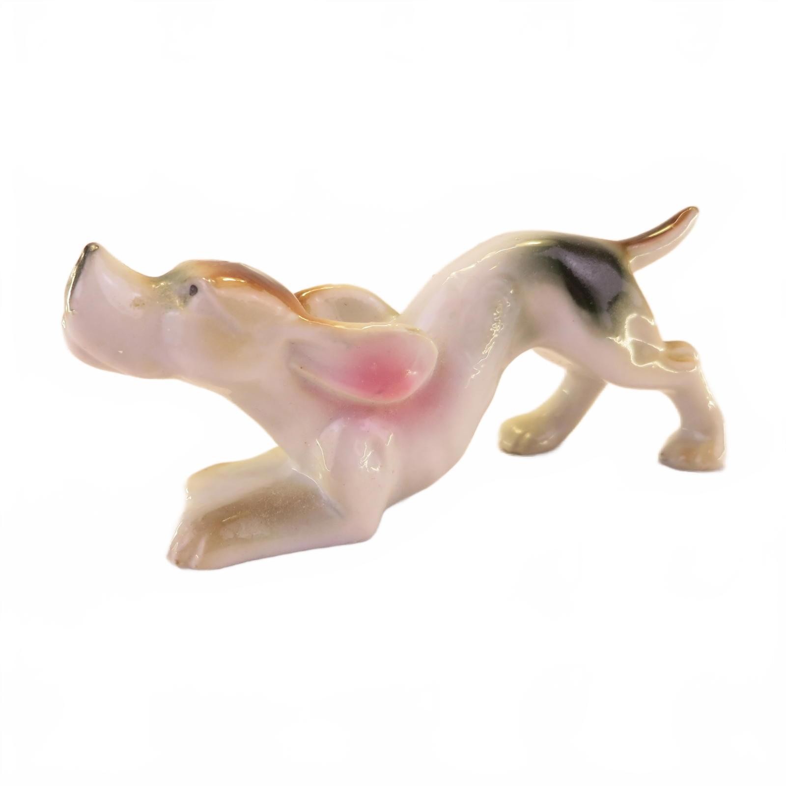 Hand-Painted Glossy Finish Porcelain Playful Puppy Figurine, Made in Japan