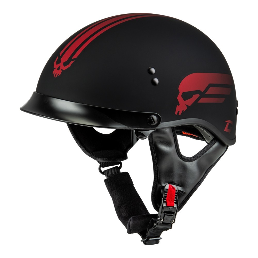 Gmax HH-65 Retribution Black Half Helmet w/ Peak Visor Adult Sizes XS - XL