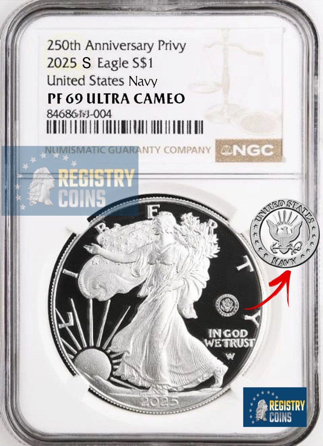 2025-S Proof $1 250th NAVY US  Privy Silver Eagle NGC PF69 UC Brown  -Presale %