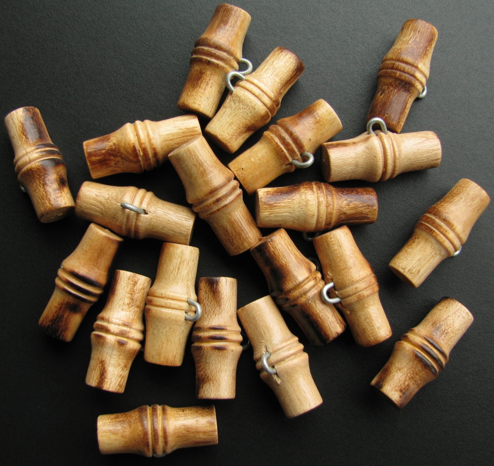 Vintage Wood Toggle Buttons Faux Bamboo Lot of 20 NOS Staple Shank