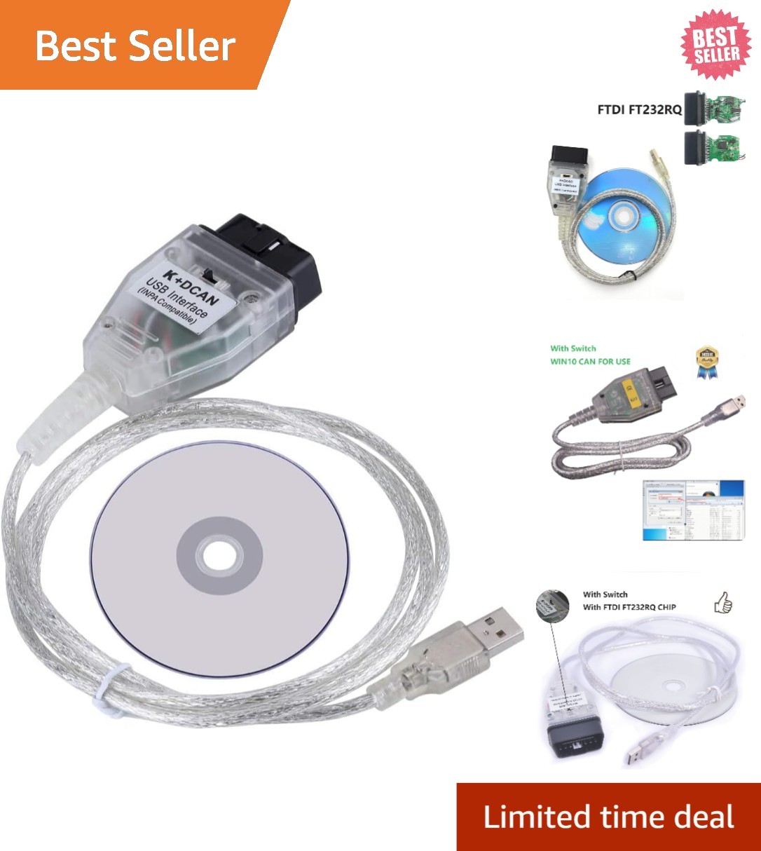 INPA K+DCAN USB Diagnostic Cable for BMW - Windows Compatible, Lightweight