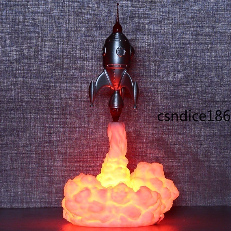 Rocket Shaped Night Light 3D Printed Lamp Breathing Warm Light Effect Cloud Base