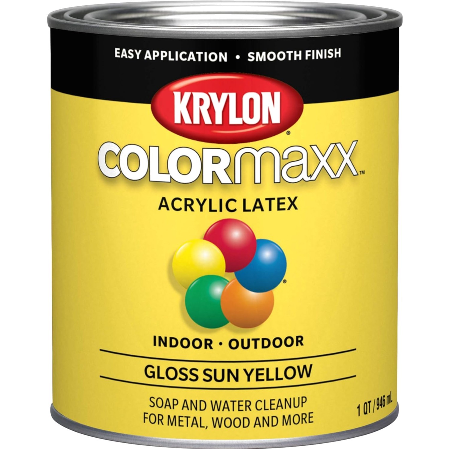 ColorMaxx Gloss Interior/Exterior Acrylic Latex Paint, Sun Yellow, 1 Qt. - 1 ...