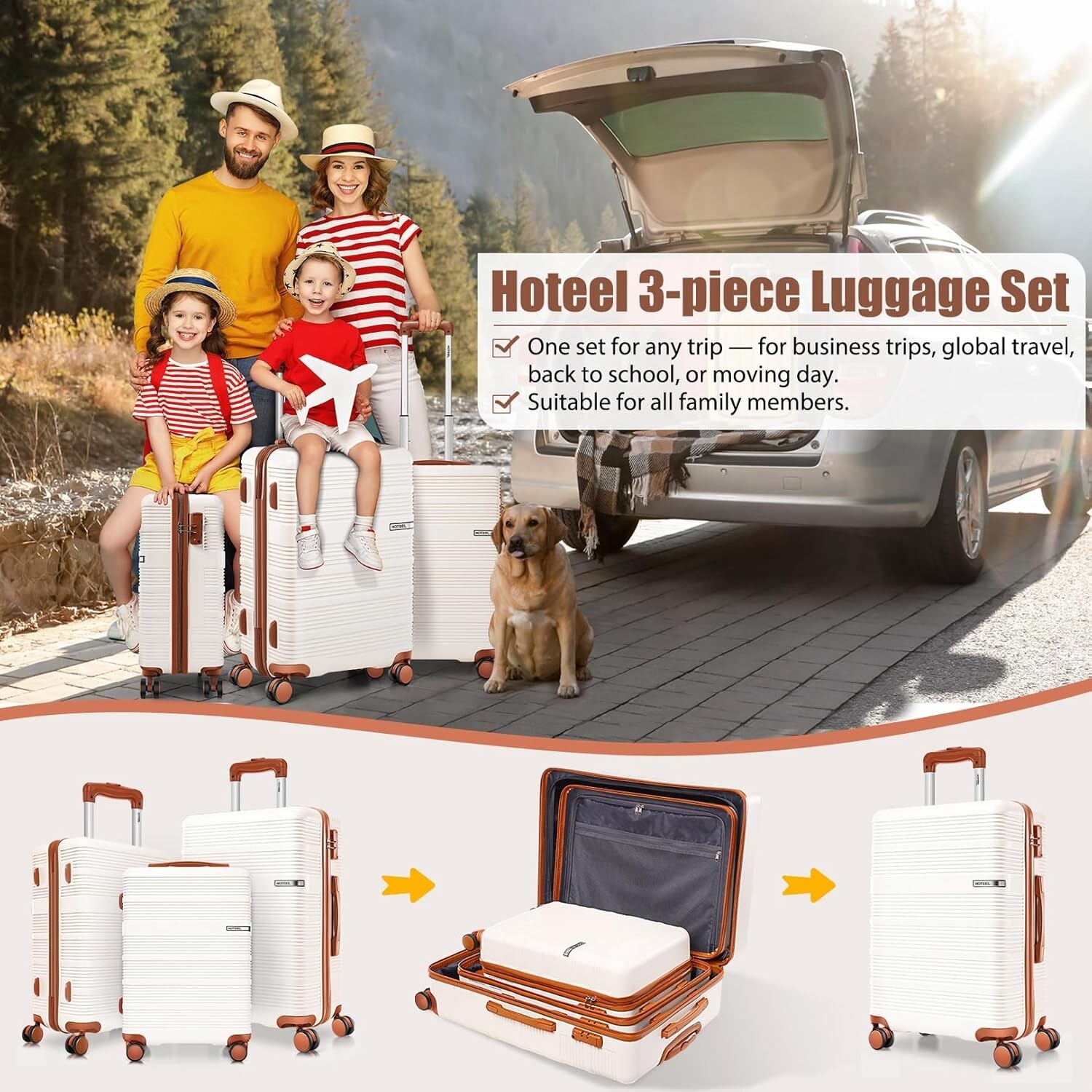 Luggage Sets 3 Piece, Suitcases with Wheels, Hardshell Suitcase Set, PC+ABS NEW\