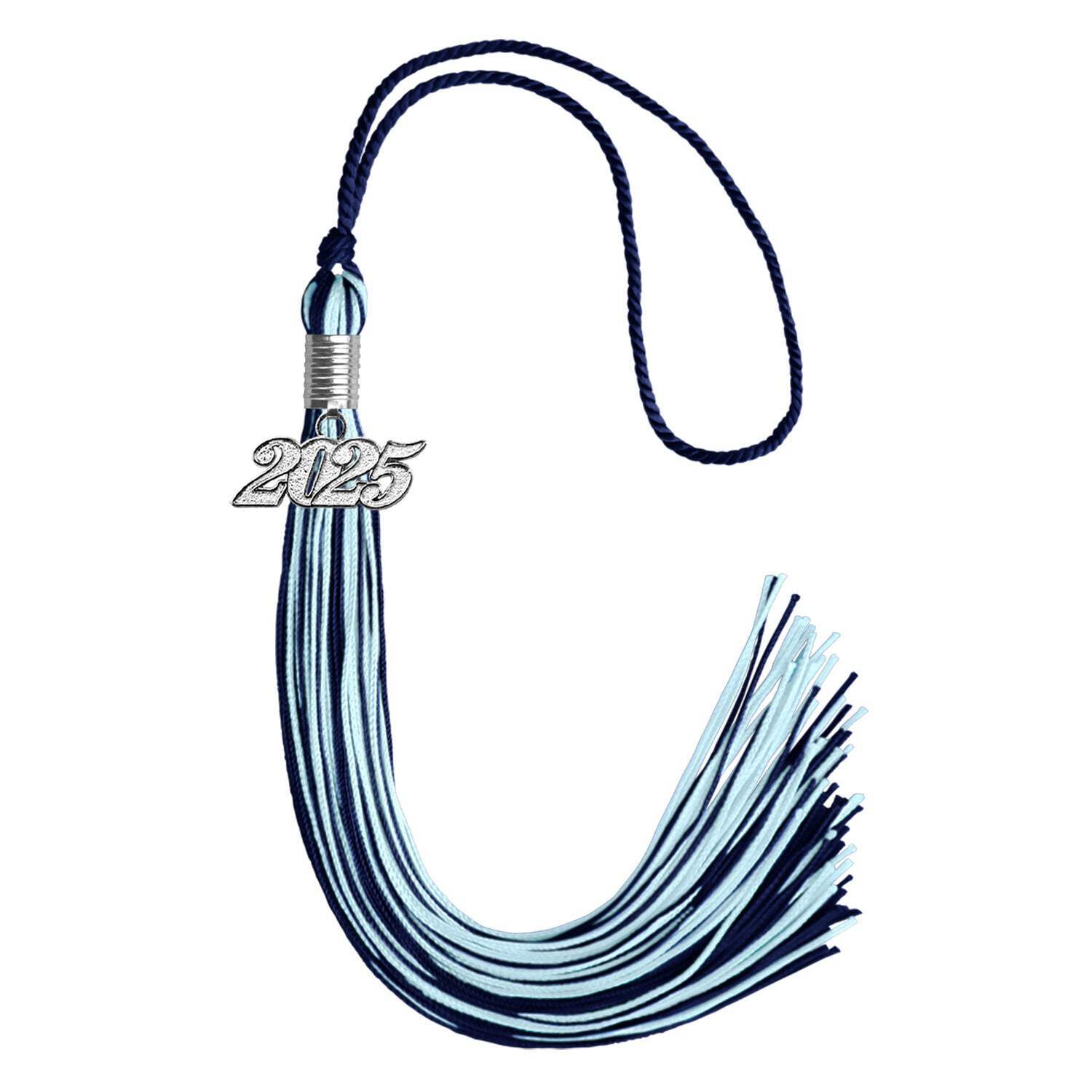 Endea Graduation Navy Blue/Light Blue Mixed Color Tassel with Silver Date Drop