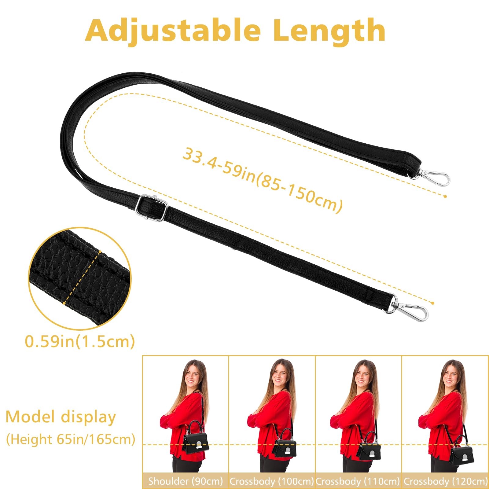 Leather Purse Strap Replacement Black Leather Crossbody Strap Adjustable