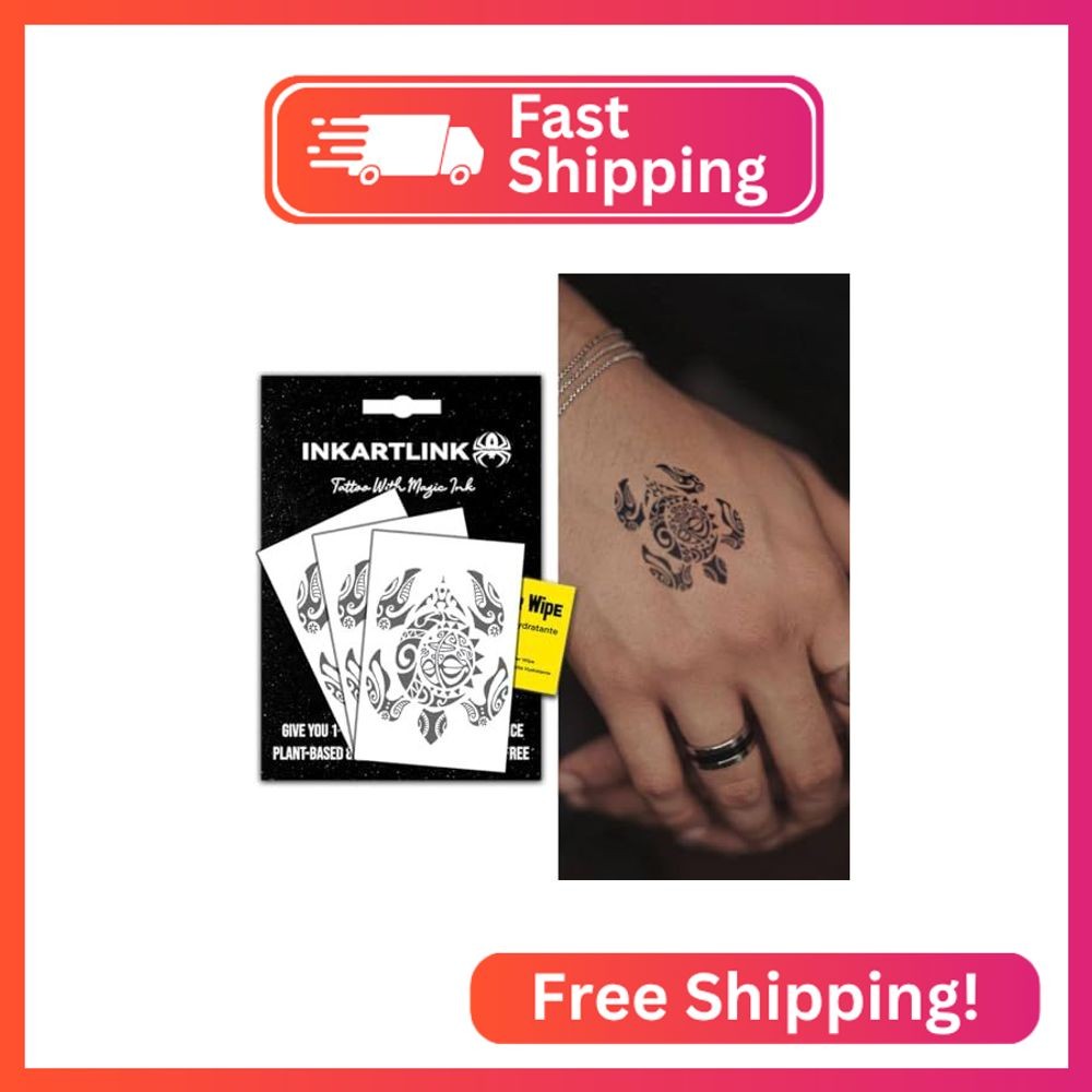 INKARTLINK 3 Sheets Turtle Totem Temporary Tattoos, Realistic Waterproof