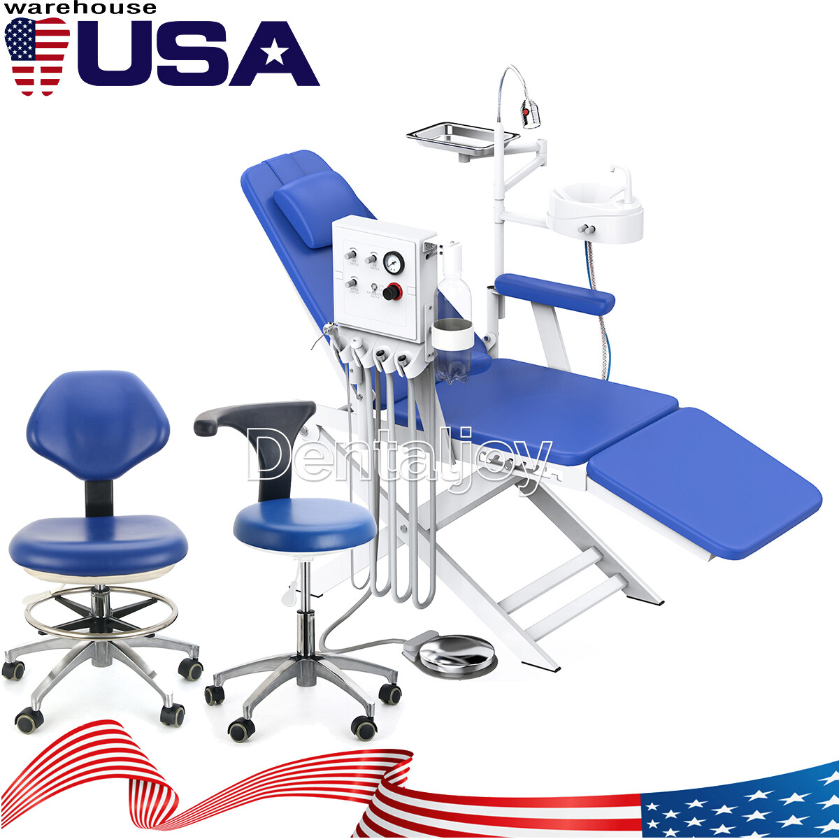 Dental Portable Folding Chair + LED Light Turbine Unit 4Hole Weak Suction /Stool