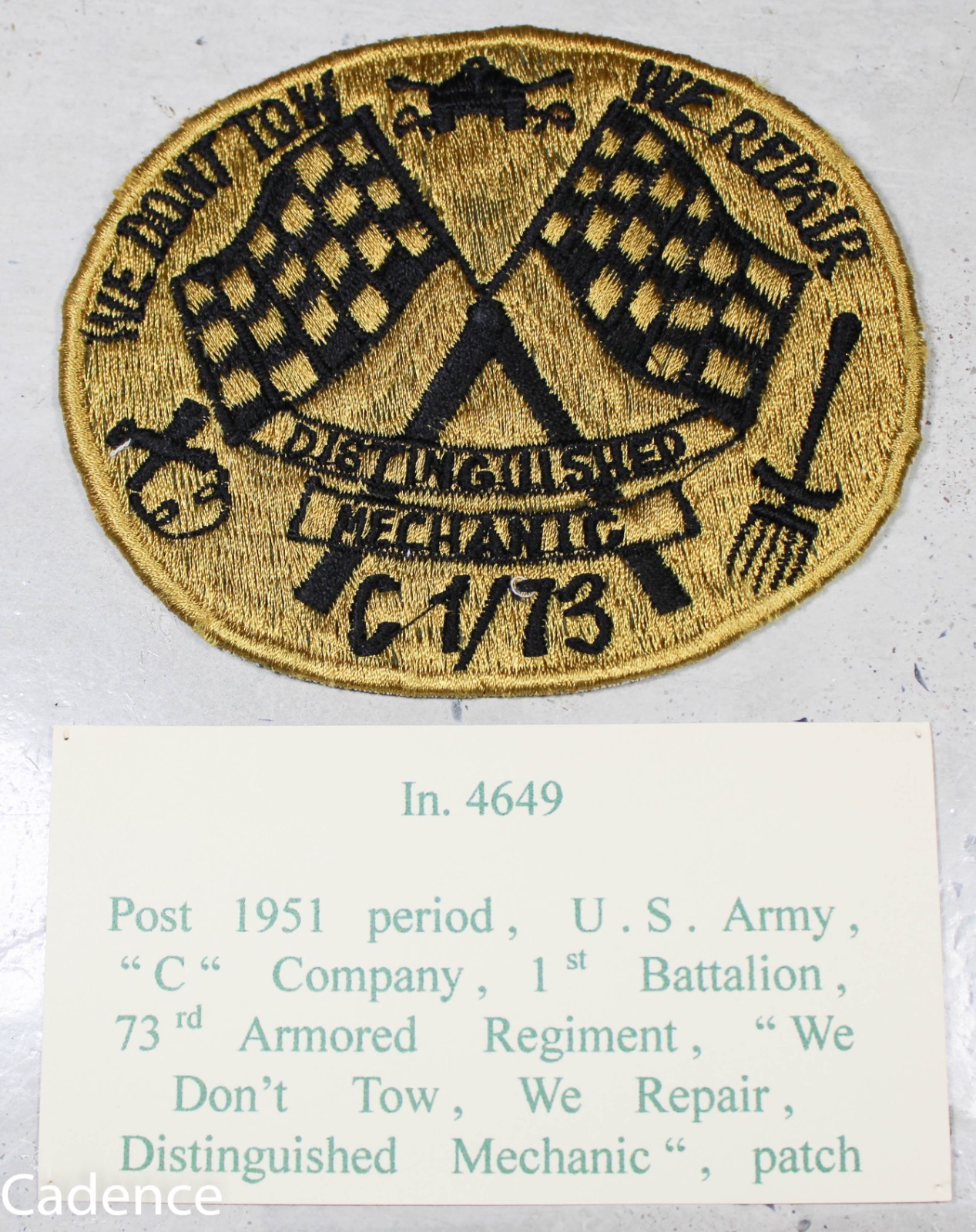 US Vietnam Era C Company 1st Bn 73rd Armored Mechanic Theater Made Patch B718