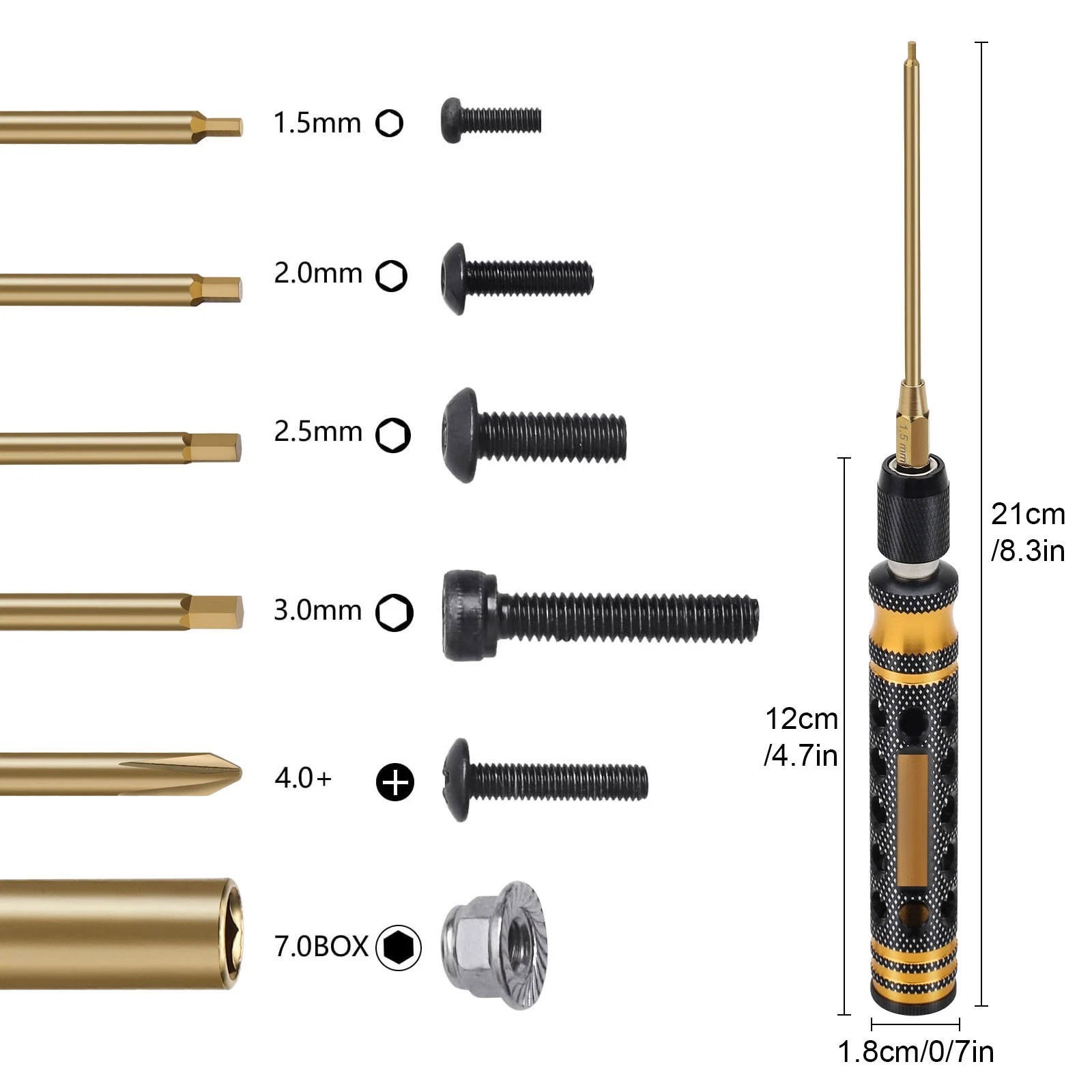 Precision RC Hex Driver Set with 1.5-3.0mm Bits 7mm Nut Driver and Cross Tip
