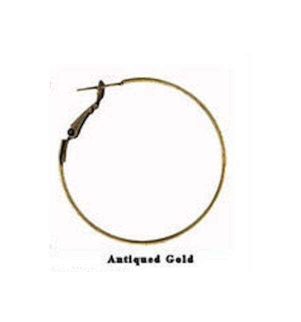 10 Antiqued Gold 40mm Round Leverback Hoop Earrings *