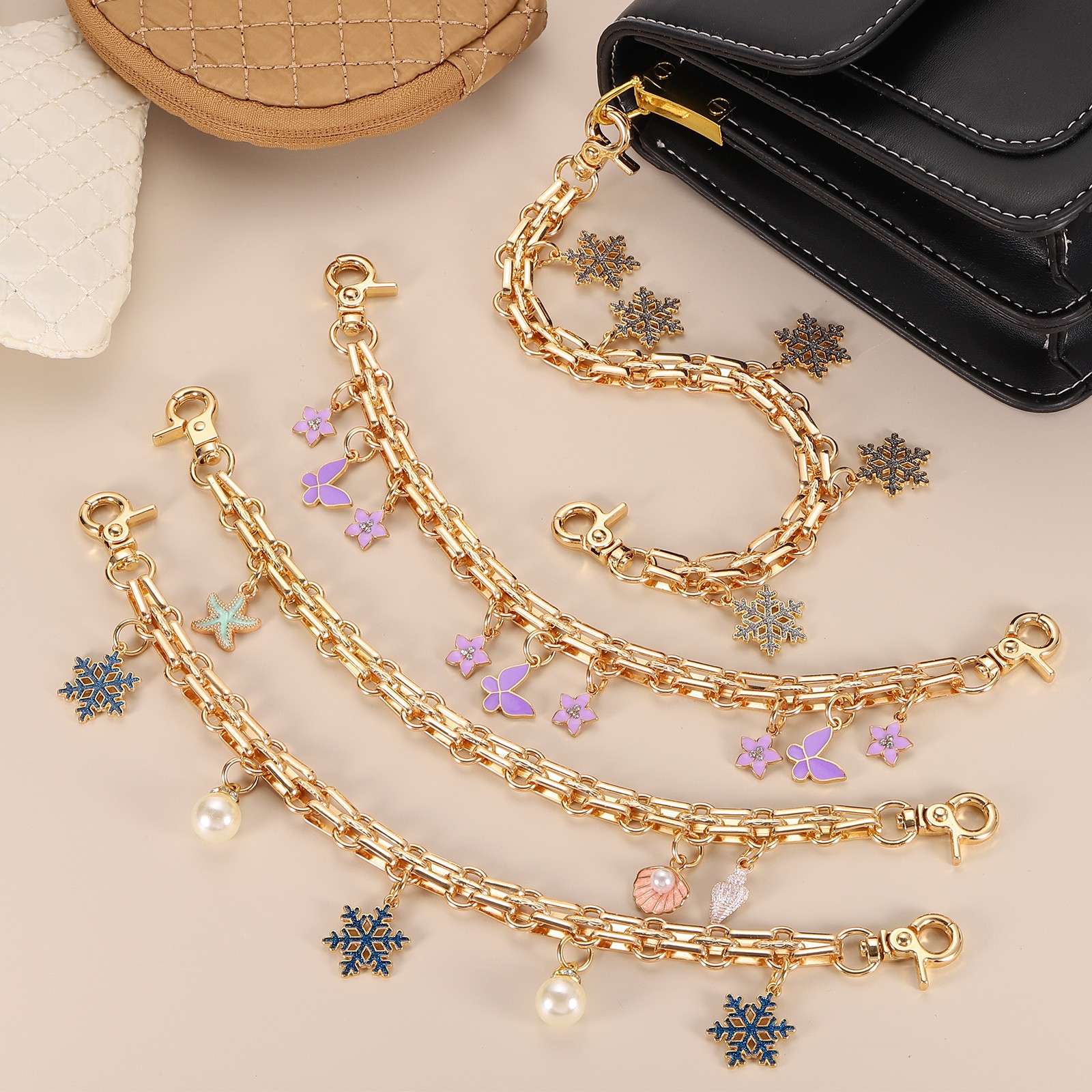 1Pcs 10" Shell Pearl Combination Pendant Handbag Chain Strap, White