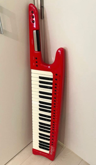 Used Roland AX-1 Shoulder Keyboard Red Musical Instrument 45Key W/Strap