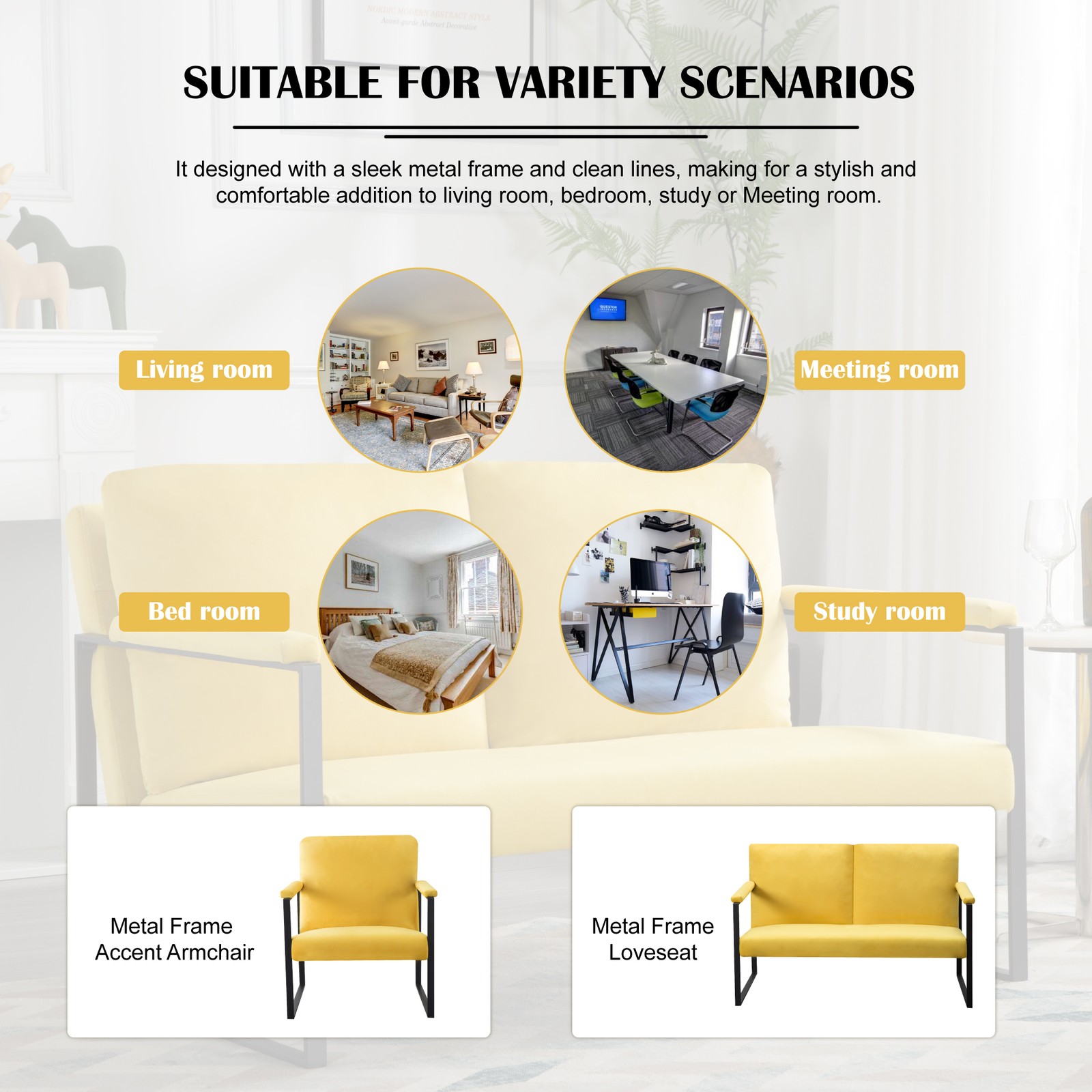 26.8" Metal Frame Accent Armchair Linen/Velvet Upholstery Removable Back Cushion