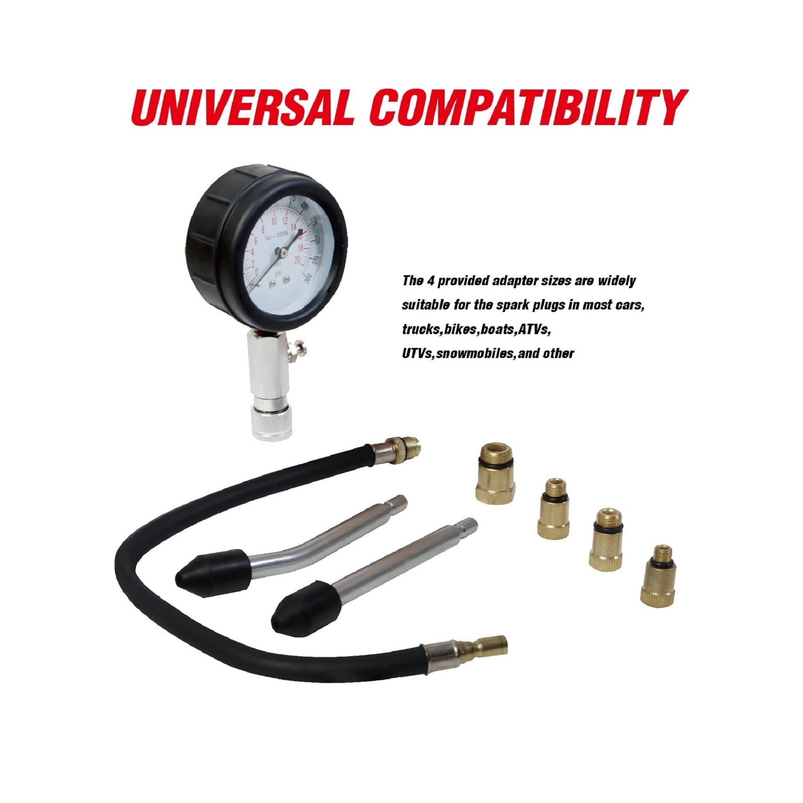 Big RED Torin Engine Compression Test Kit, 8 PCS, 0-300 Psi, Cylinder Compres...
