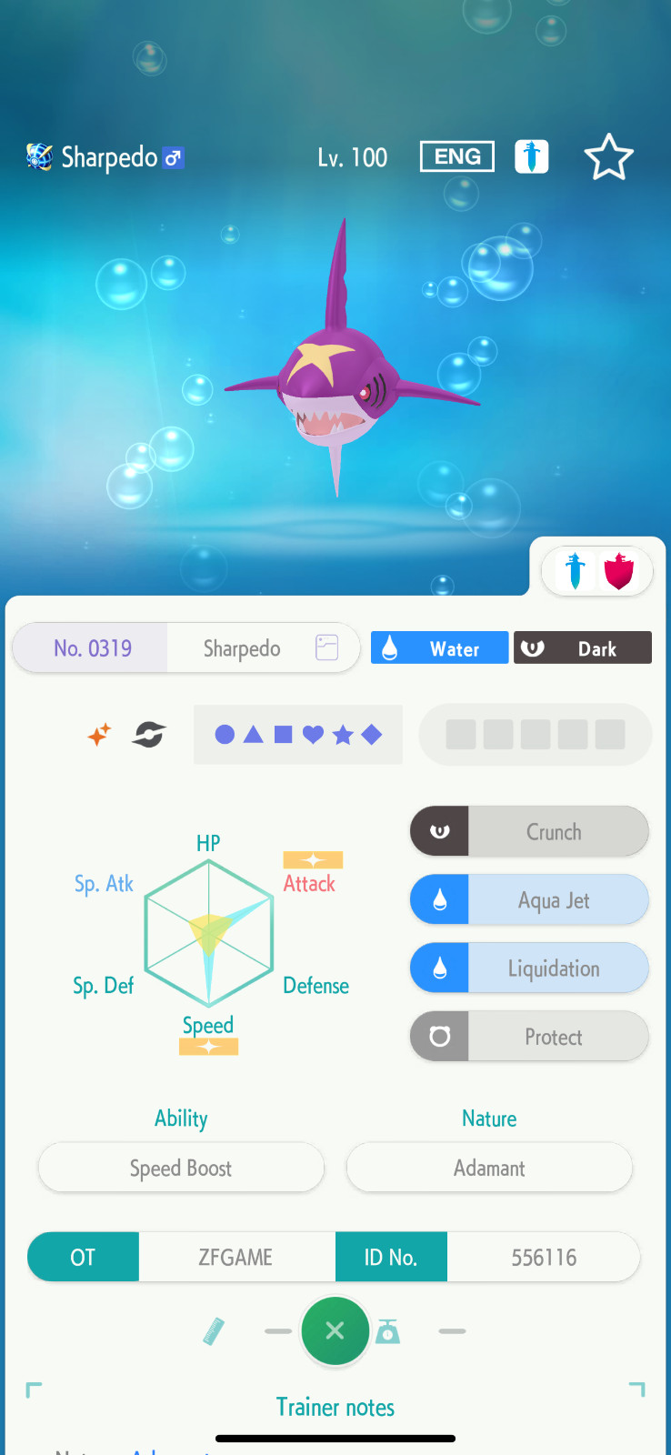 ✨6IV SHINY Sharpedo + EVS🚀 POKEMON HOME✨Champions✨Online delivery⚡