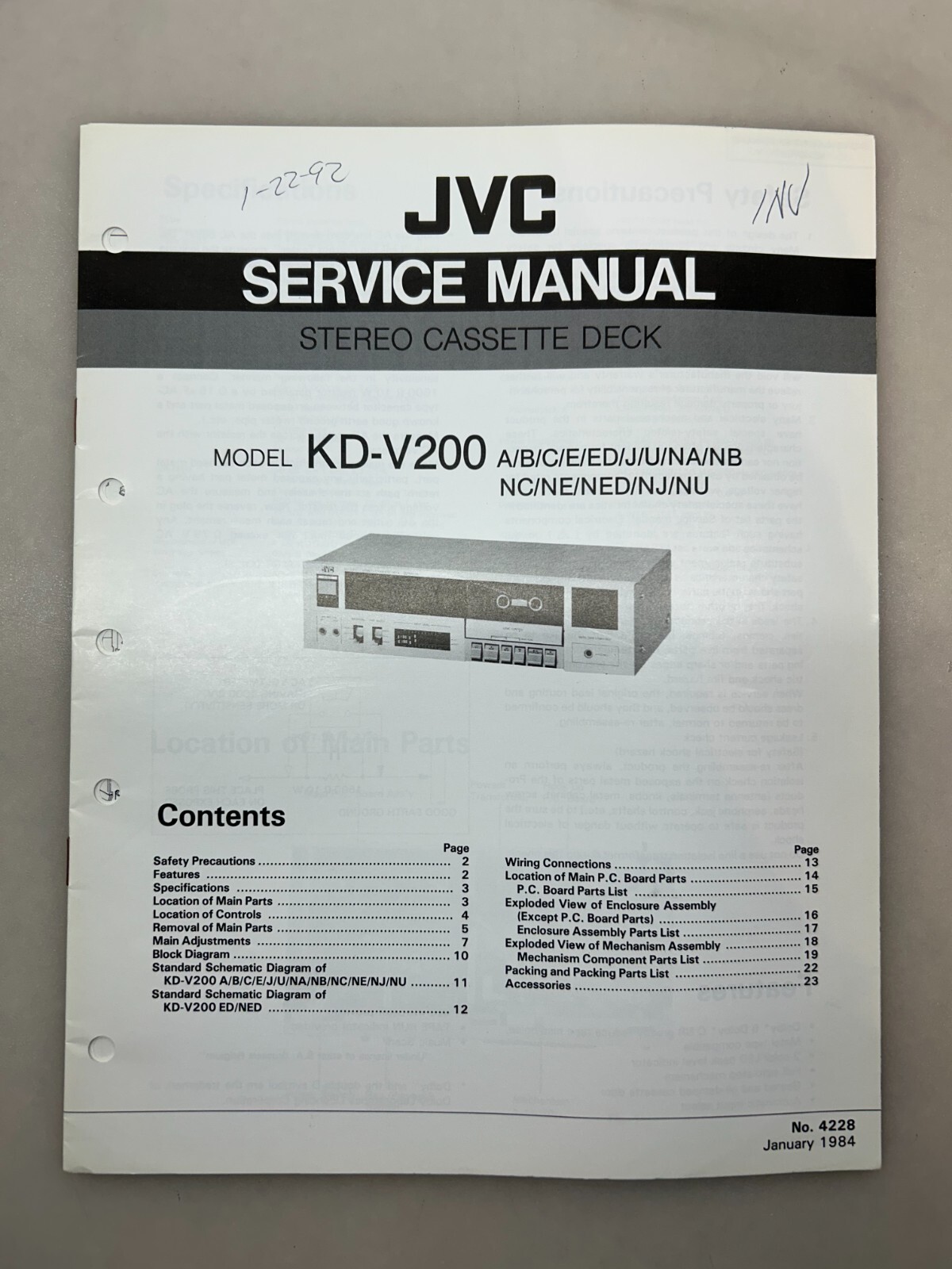 JVC KD-V200 Original Service Manual Free Shipping