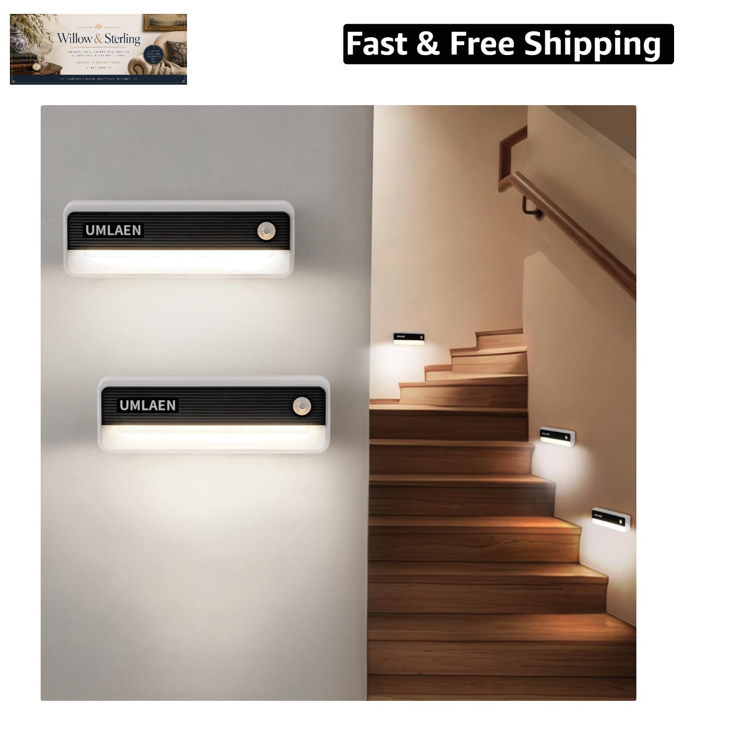 2 Pack Motion Sensor Lights Indoor, 1800mAh Rechargeable Motion Activated Nig...