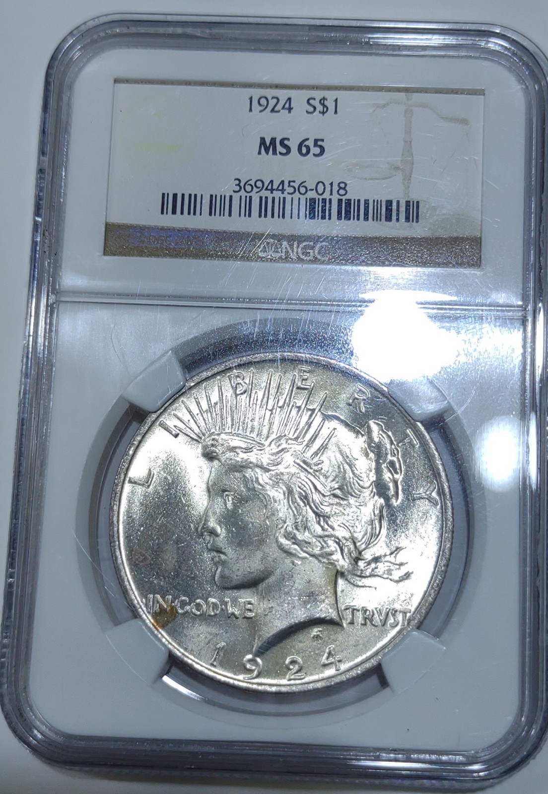 1924 P PEACE DOLLAR GRADED MS65 BY NGC!