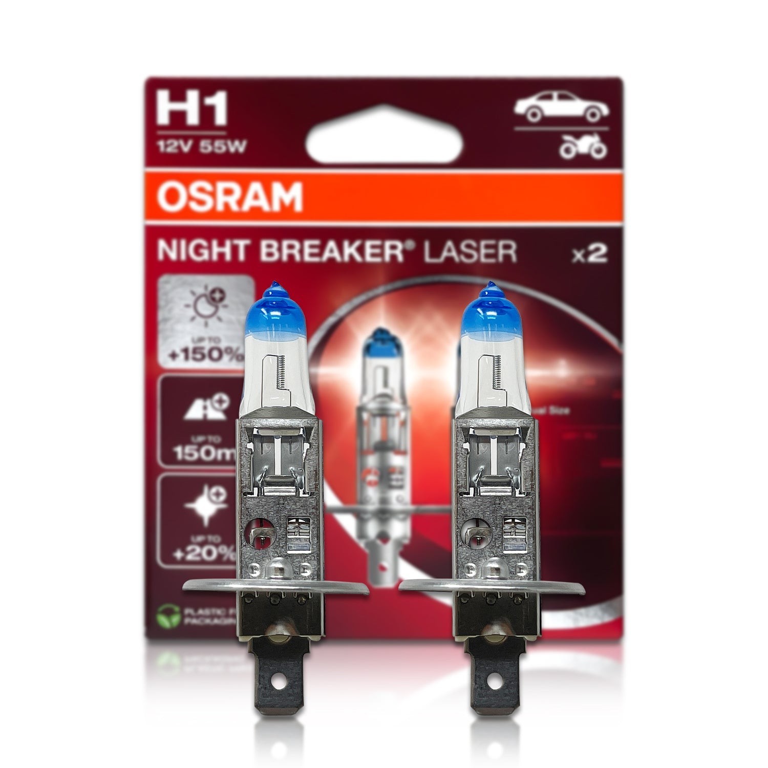 H1 Osram Night Breaker Laser Halogen Headlight Bulbs 64150NL-2HB ECO PACK of 2