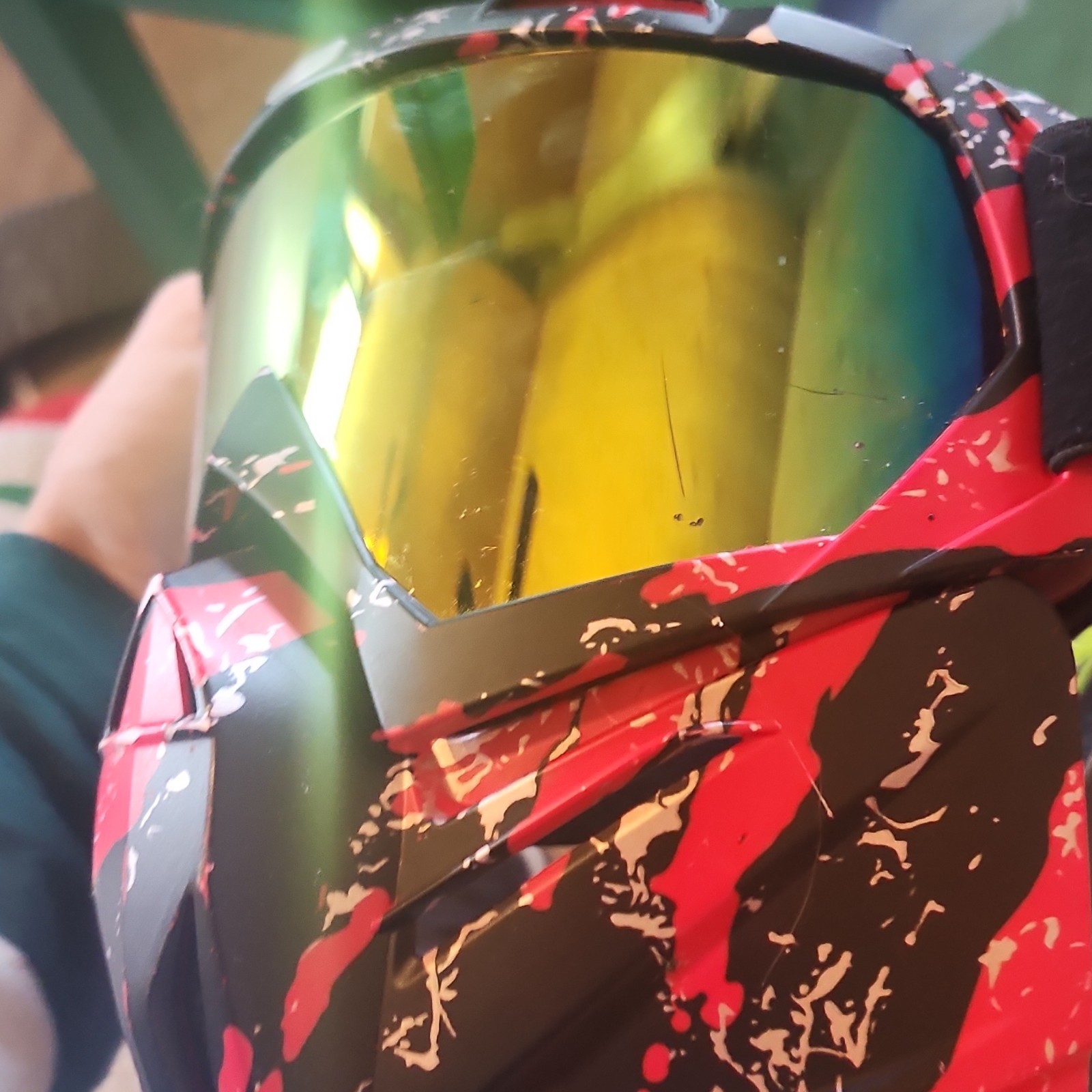 Red Black Yellow Paintball Mask with Protective Yellow Lens for Paintball