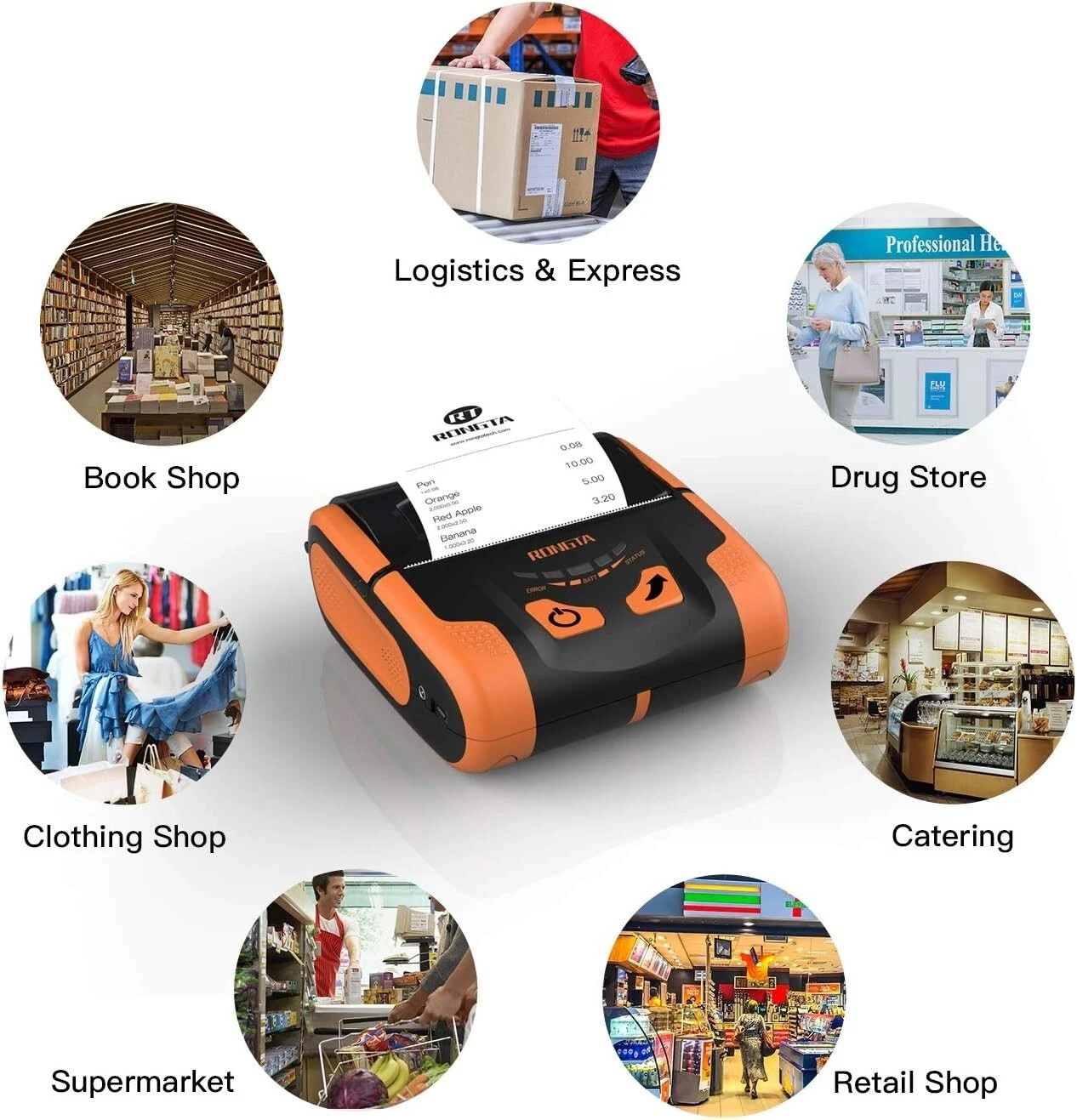 80mm Mobile POS Direct Thermal Printer w. Bluetooth+USB, Mobile thermal printer