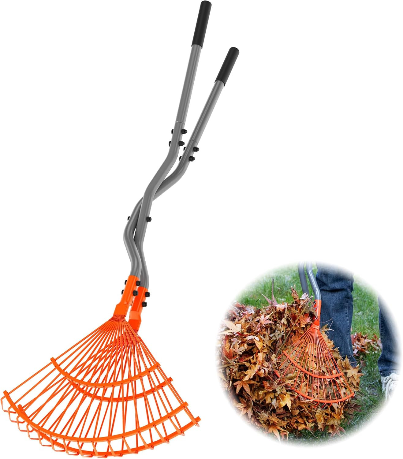 Rake for Leaves, Heavy Duty Leaf Picker Upper & Leaves Scooper, Leaf Grabber wit