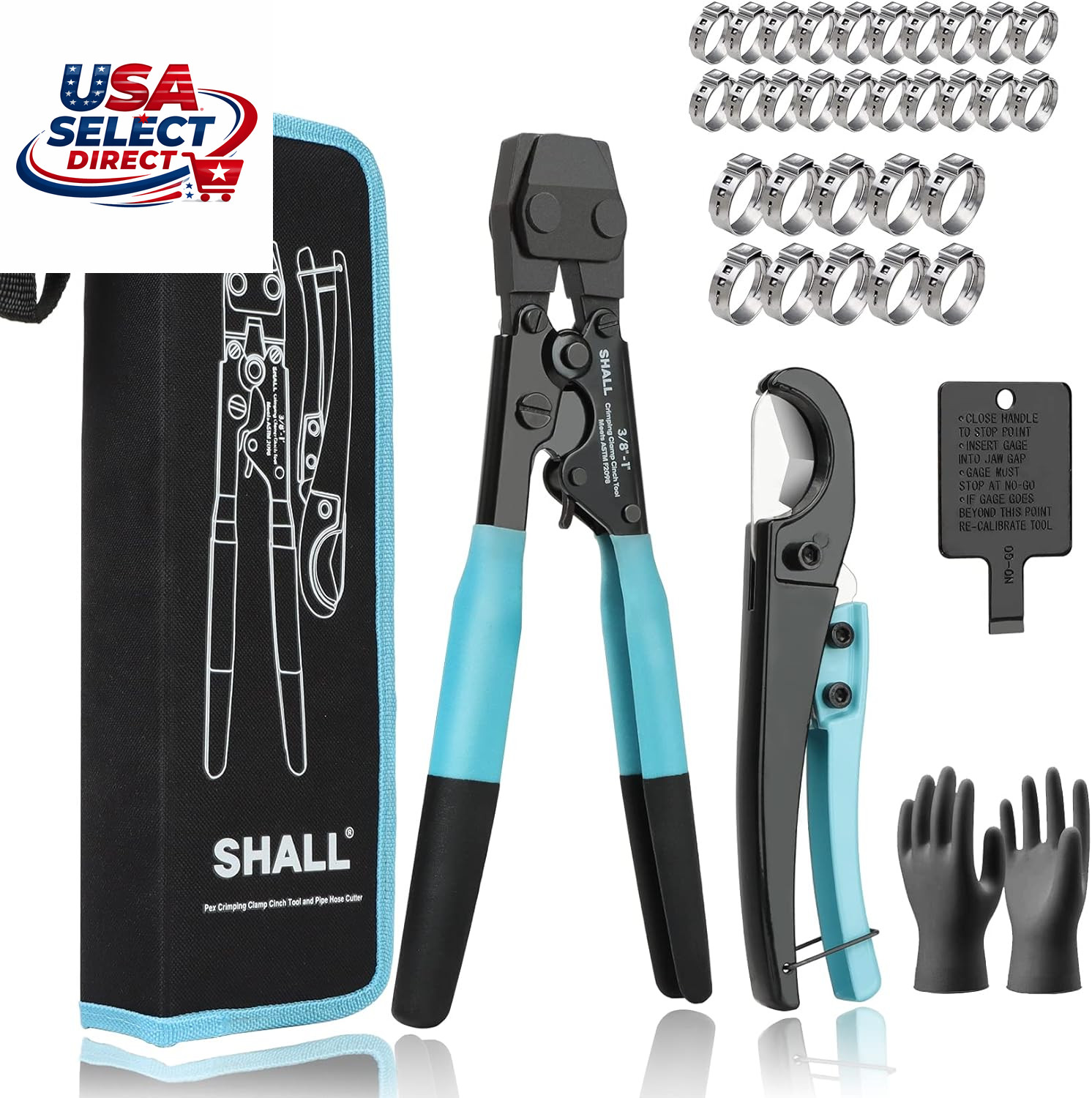 Pex Crimping Clamp Tool Kit with Pipe Cutter & 30 Stainless Steel Clamps