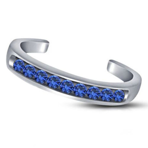 blue sapphire 14k white gold over channel set adjustable toe ring band free size