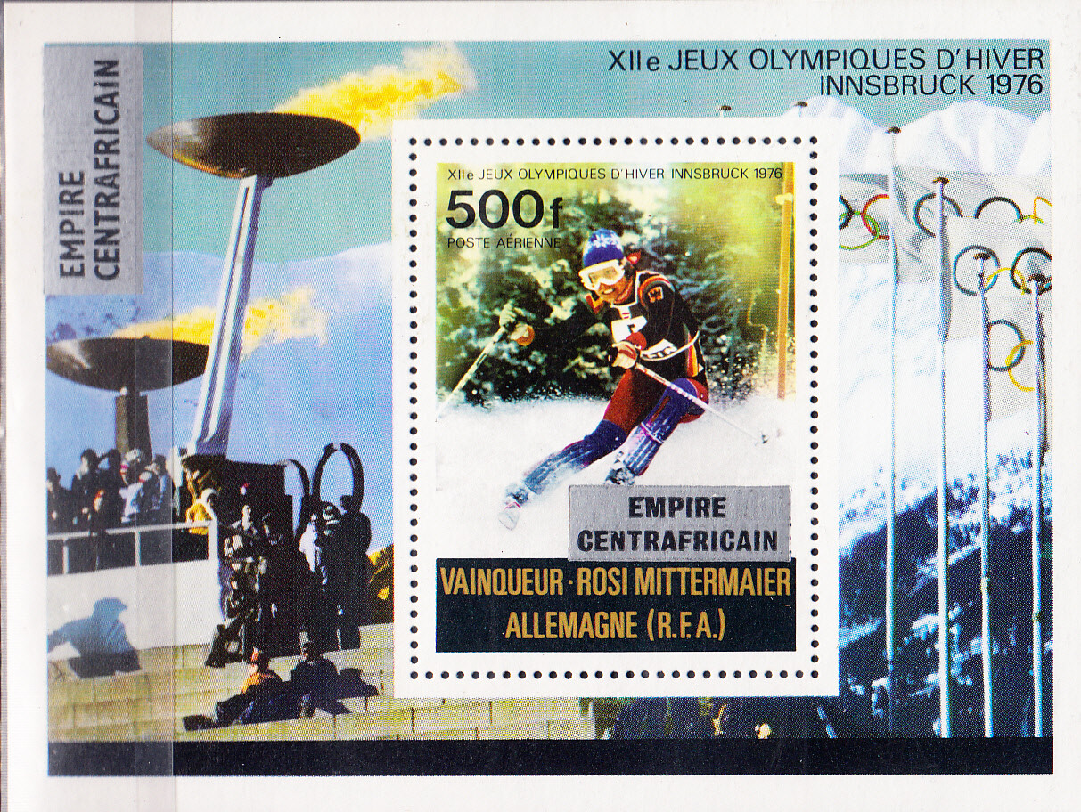 W CENTRAL AFRICA C178 EMPIRE CENTRAFRICAIN ON INNSBRUCK OLYMPIC SOUVENIR SHEET