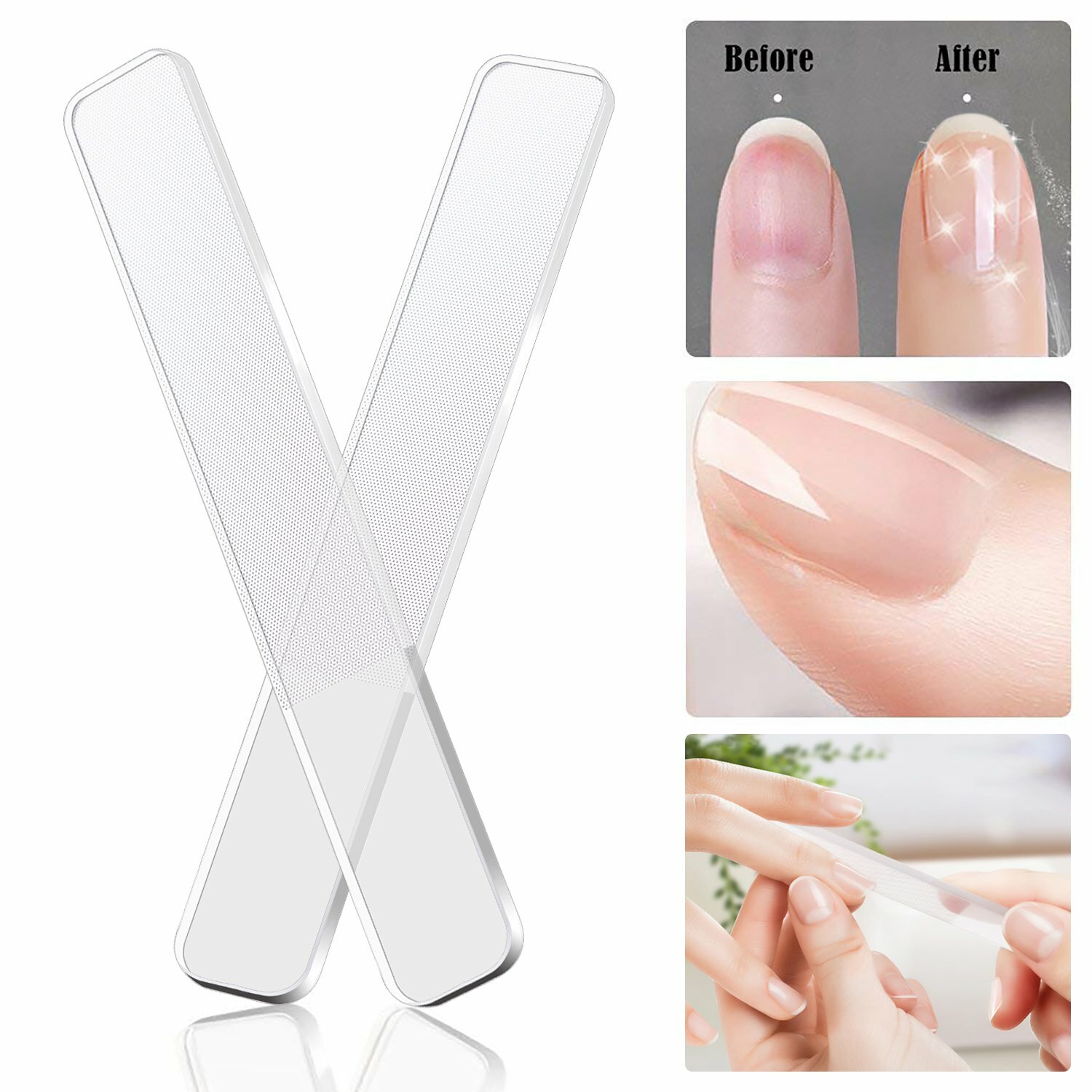 2-Pack Crystal Glass Nail File Professional Manicure Pedicure Shaping Tool Case