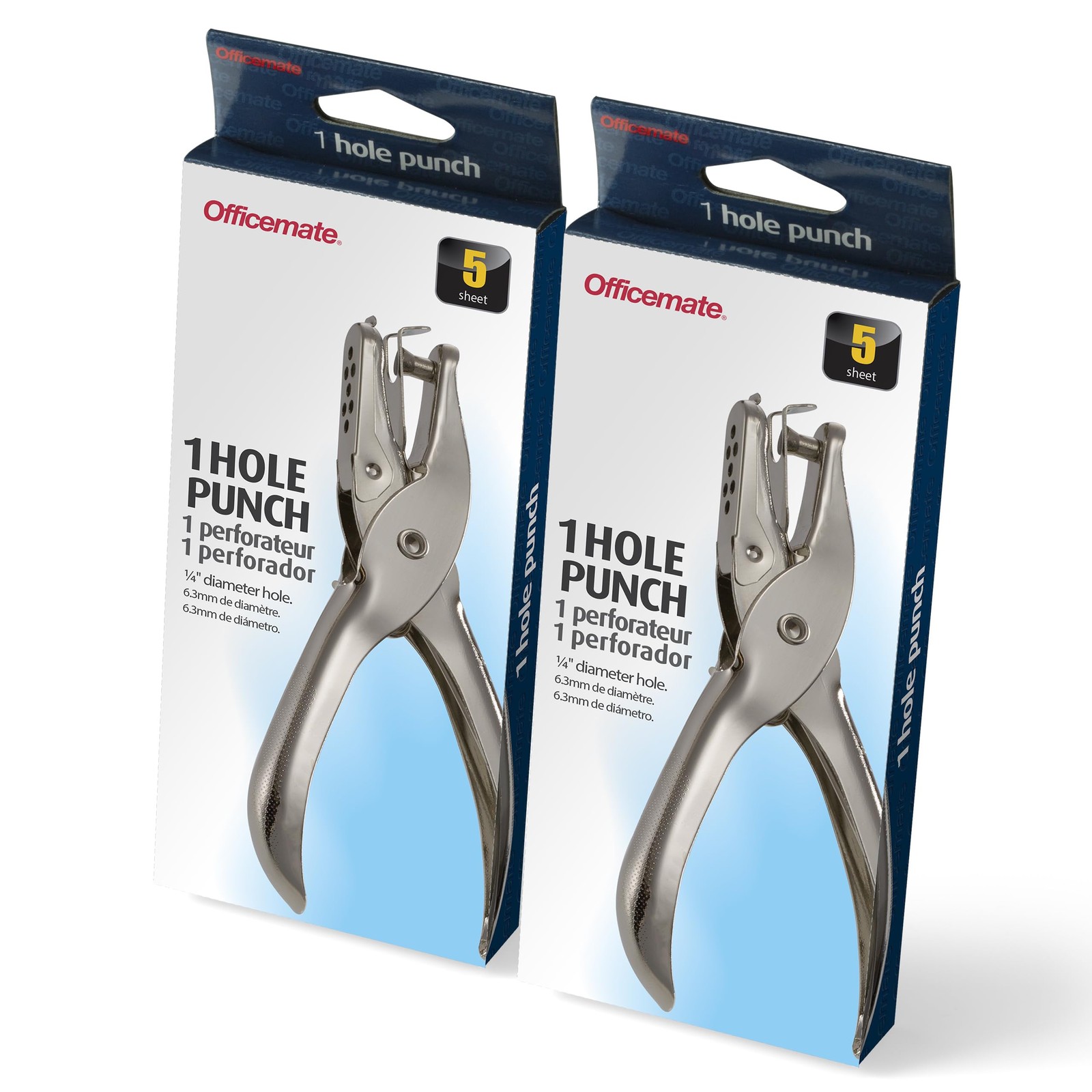 1 Hole Punch 5 Sheet Capacity Comes In 2 Pack Silver 90073