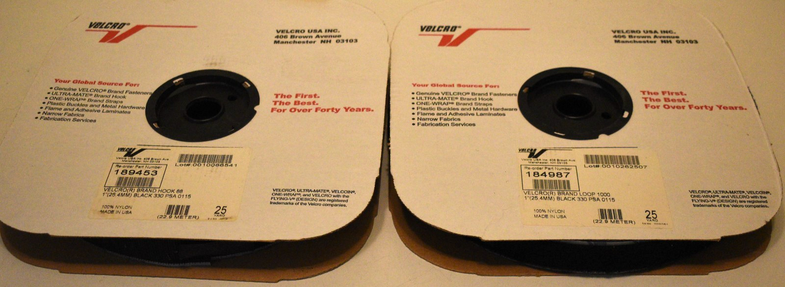 2 VELCRO Brand Black Adhesive Hook & Loop Rolls - 1" x 25 Yards