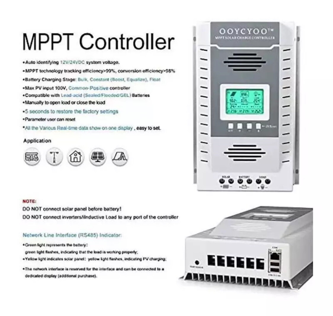 100A MPPT Solar Panel Regulator Charge Controller Auto 12V 24V T6