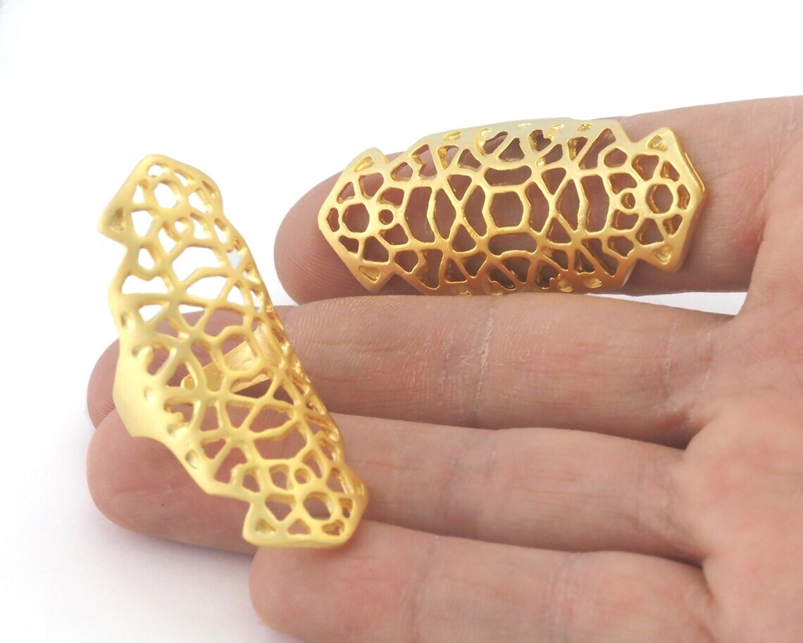 Filigree Adjustable Ring Matte Gold Plated Brass (19mm 9US inner size) 2662