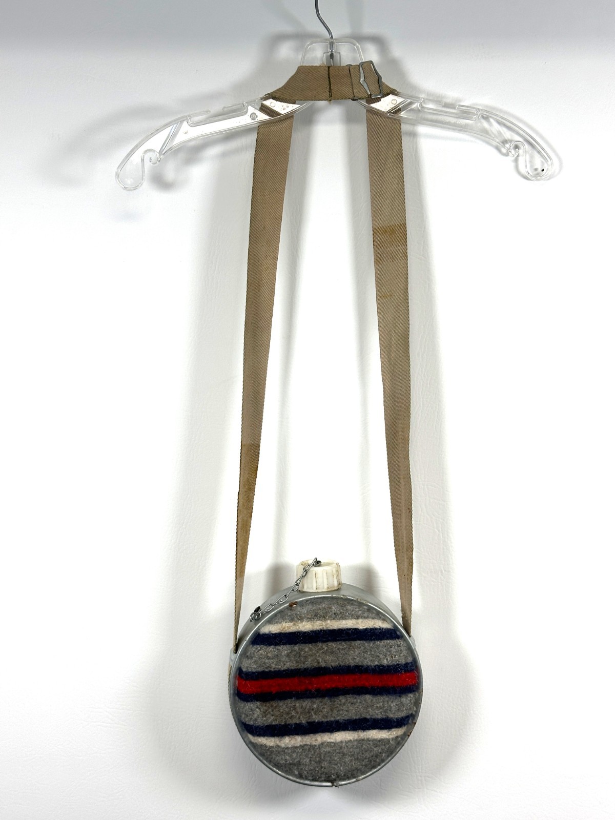 Vintage Galvanized Canteen Metal Wool Felt Covered with Strap