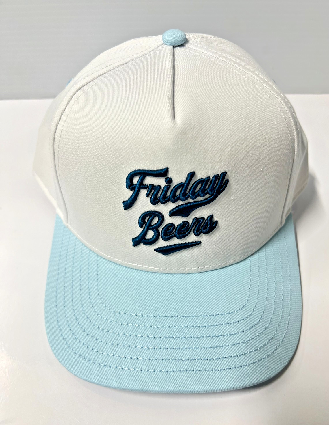 Friday of Beers Hat White/Blue  SnapBack cap Adult size Unisex- NEW