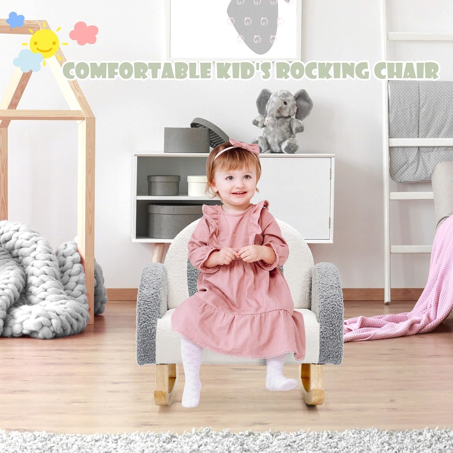 Ergonomic Toddler Rocking Chair with Solid Wood Frame - Safe & Stylish Armchair