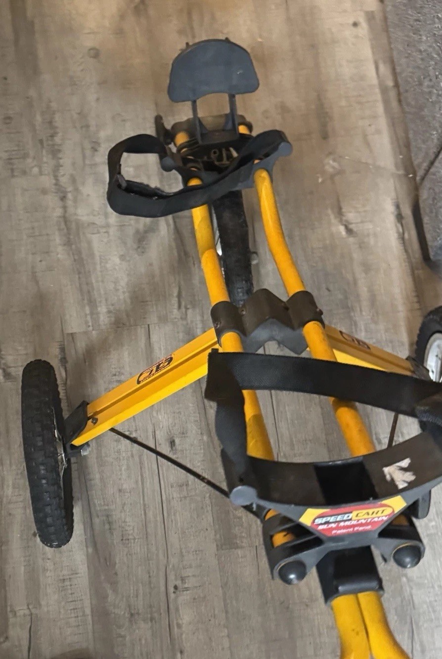 Sun Mountain Yellow Push Pull Golf Speed Cart 3 Wheel Folding Collapsible