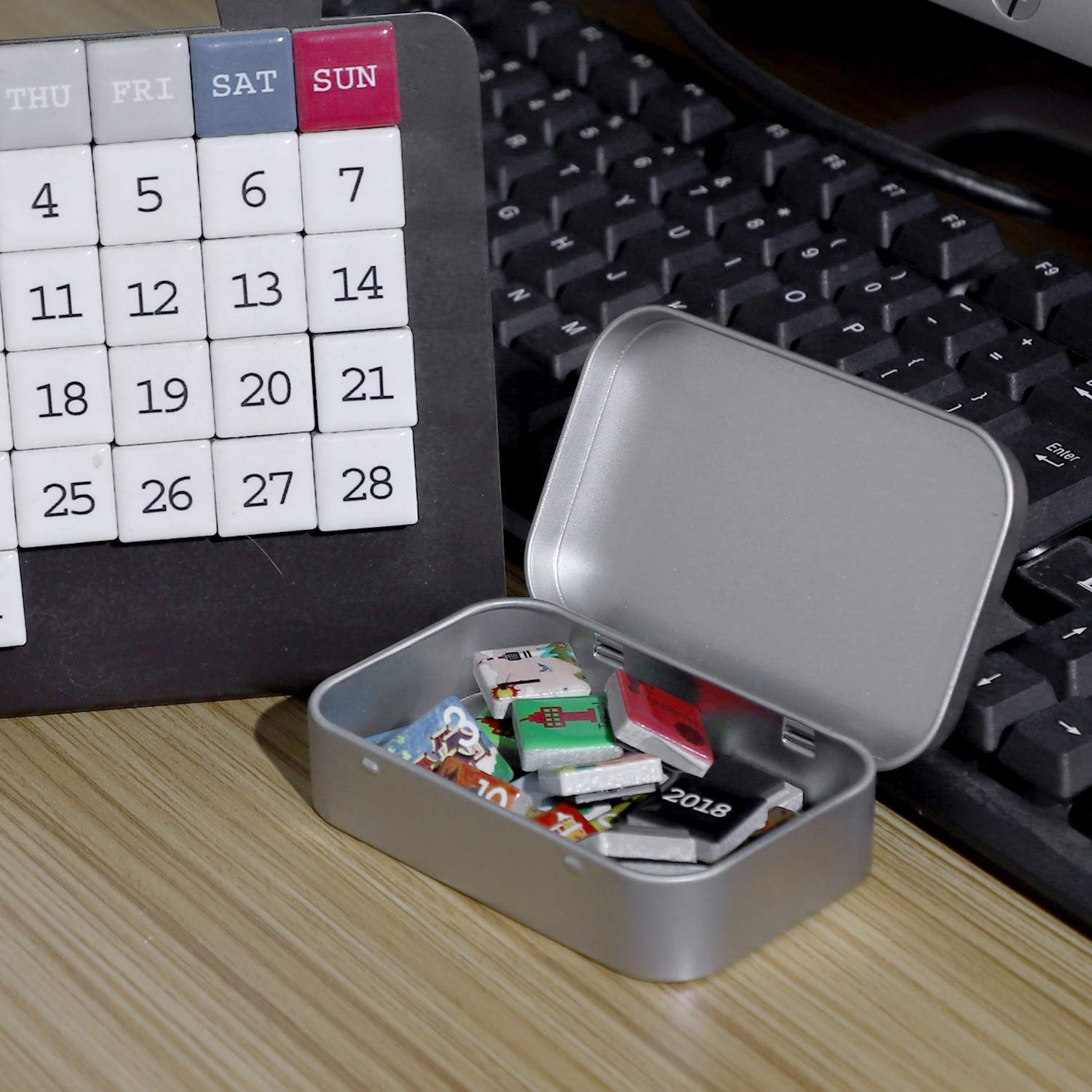 42 PCS Metal Rectangular Empty Hinged Tins 3.7x2.4x0.8 Inch Containers Silver